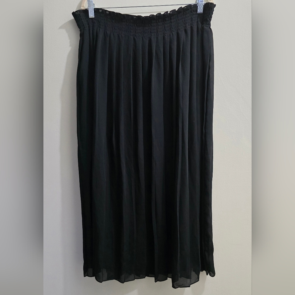 ☆ Black Sheer Lined Pleated Maxi Skirt size Large